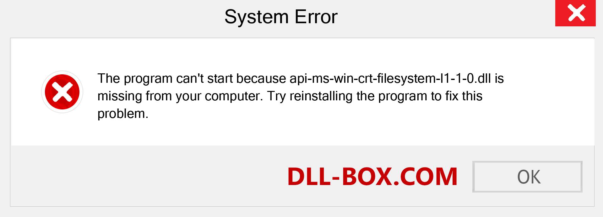  api-ms-win-crt-filesystem-l1-1-0.dll file is missing?. Download for Windows 7, 8, 10 - Fix  api-ms-win-crt-filesystem-l1-1-0 dll Missing Error on Windows, photos, images